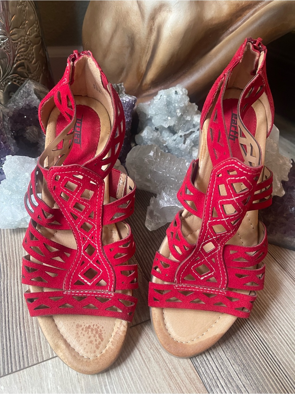 Earth Red Laser-Cut Strappy Heels